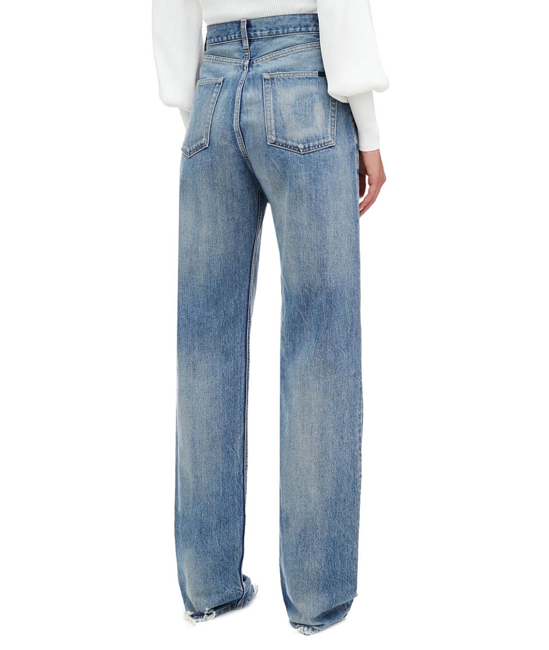 SAINT LAURENT Голубые хлопковые прямые джинсы, фото 7