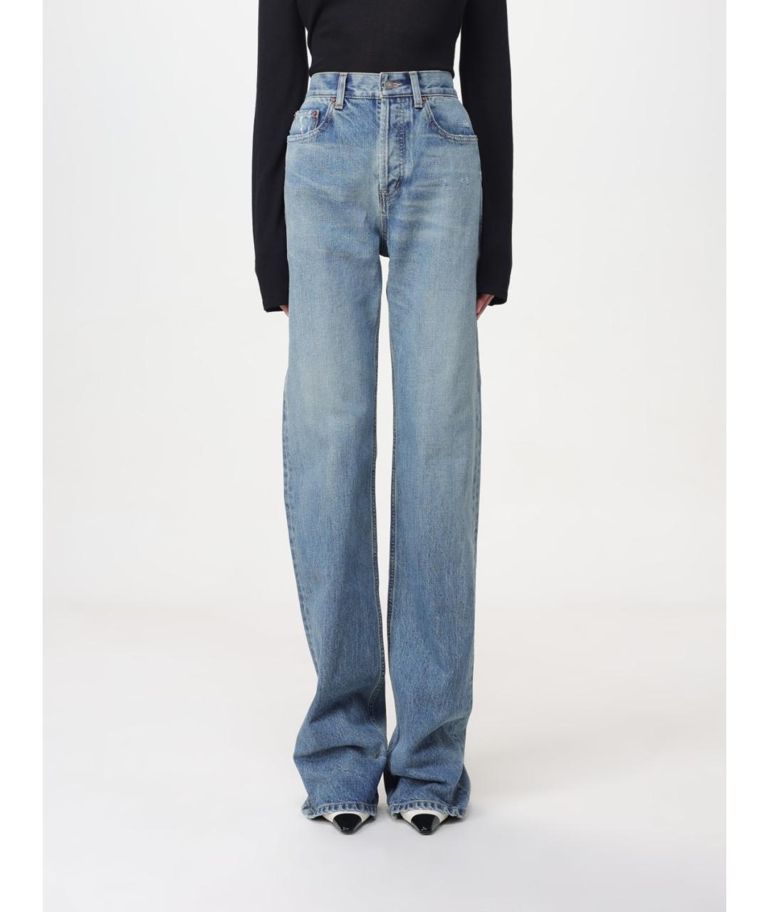 SAINT LAURENT Голубые хлопковые прямые джинсы, фото 3