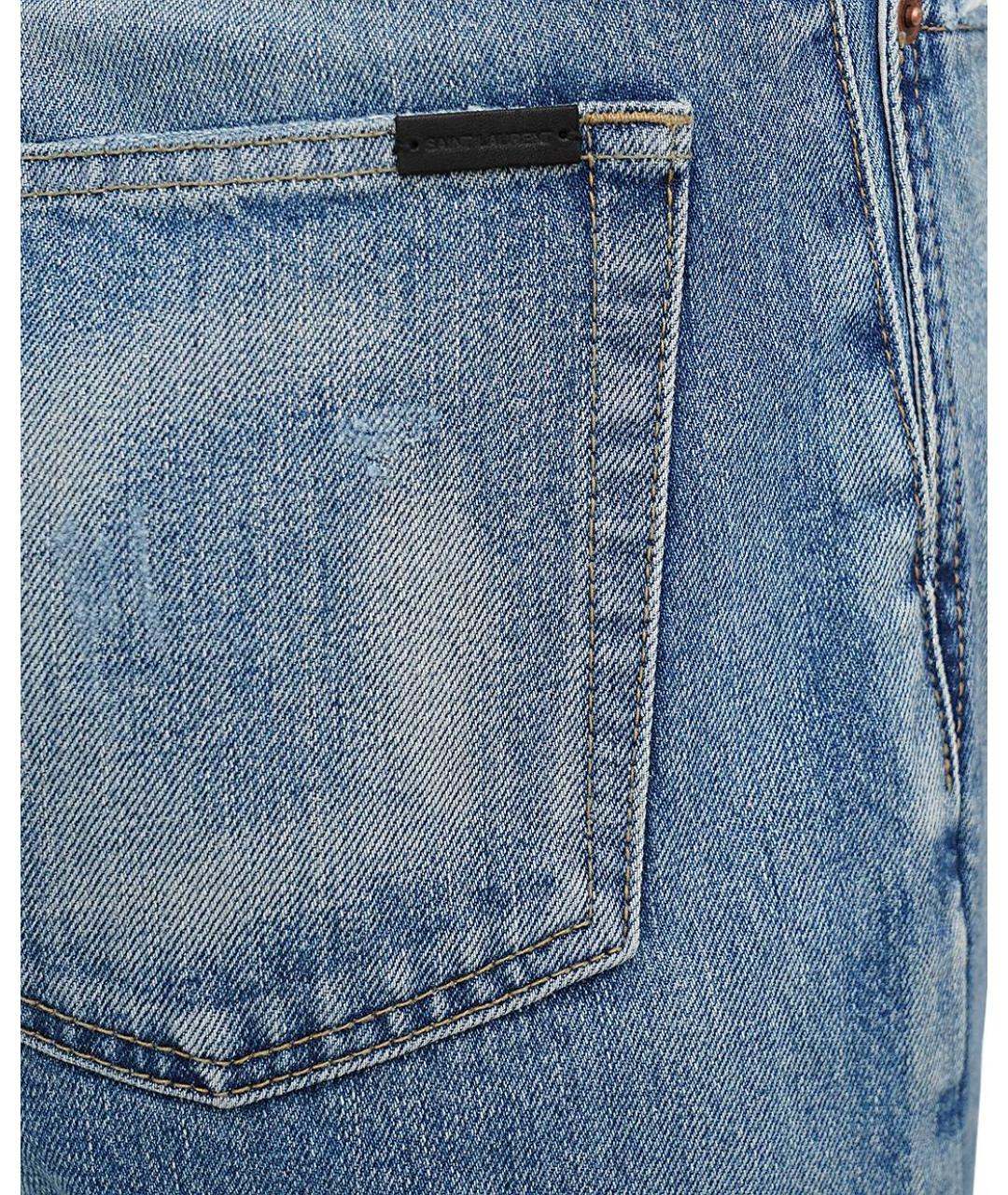 SAINT LAURENT Голубые хлопковые прямые джинсы, фото 8
