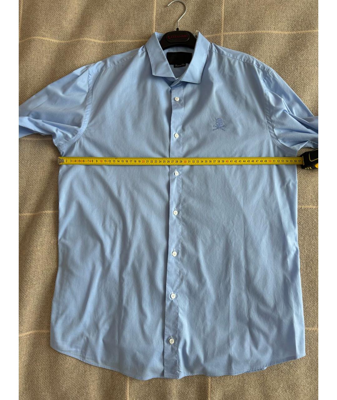 PHILIPP PLEIN Голубая хлопковая кэжуал рубашка, фото 4