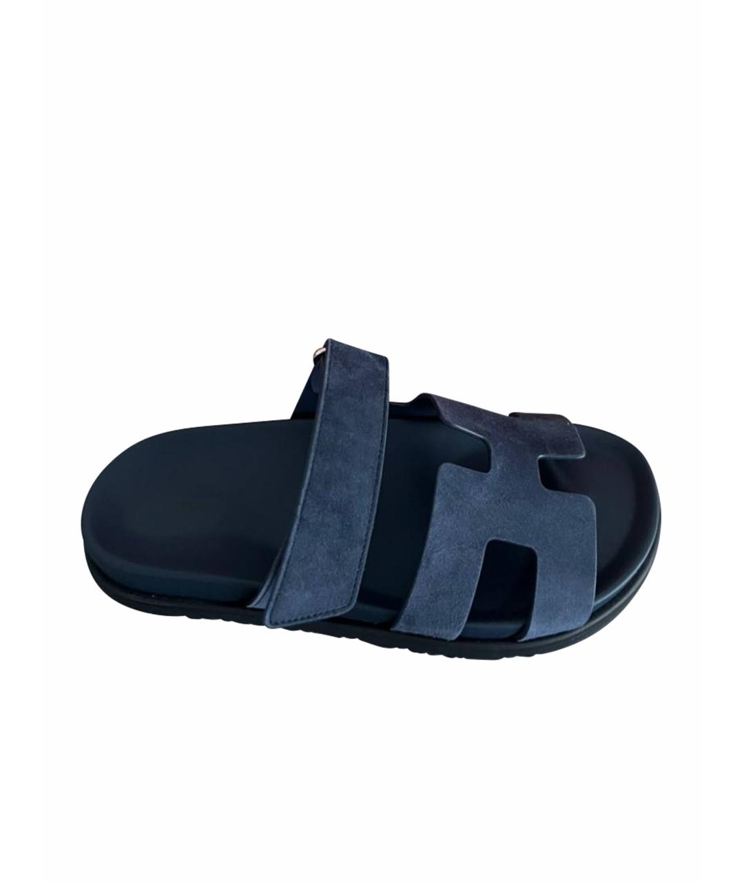 HERMES Темно-синие замшевые сандалии, фото 1