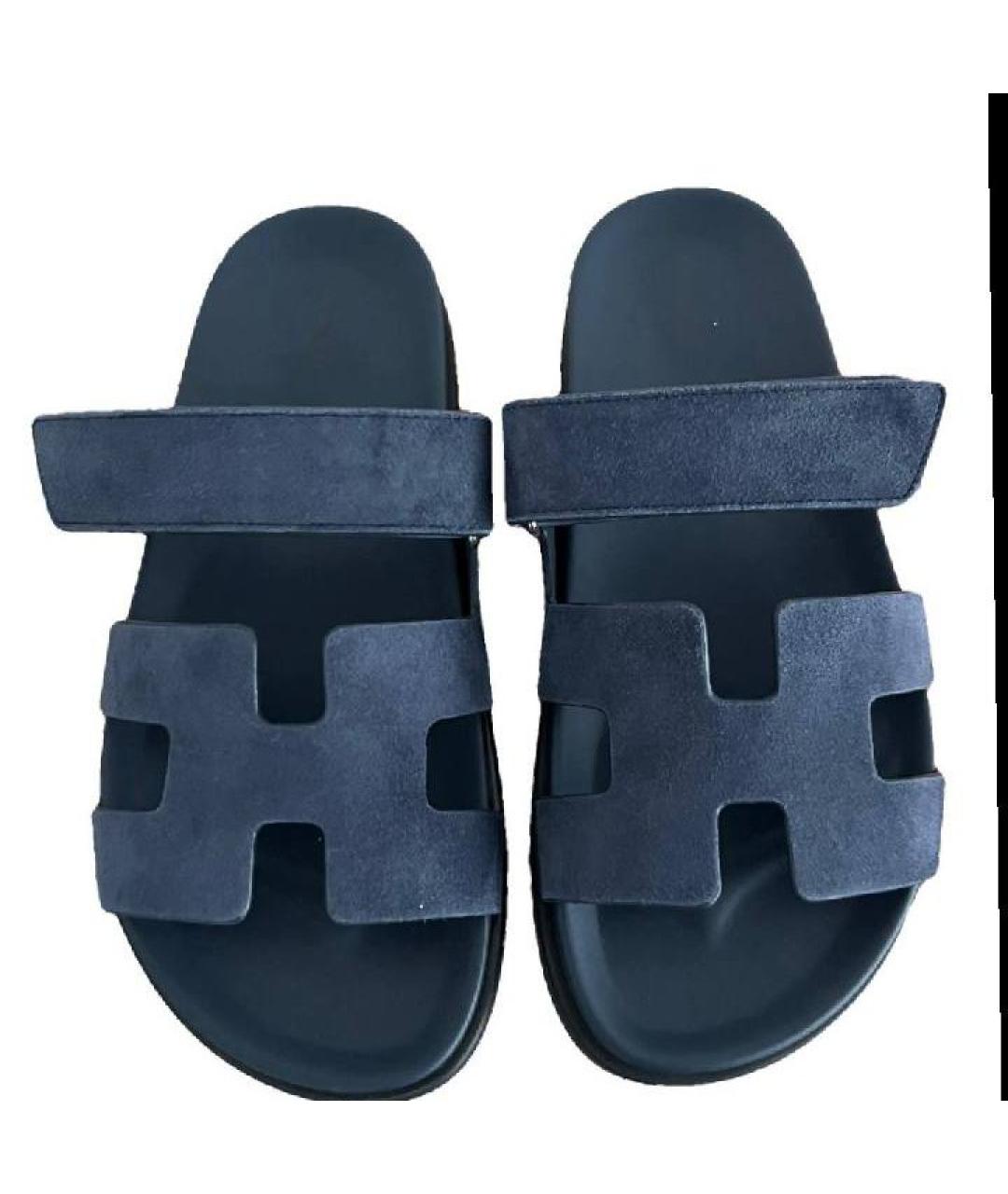 HERMES Темно-синие замшевые сандалии, фото 3