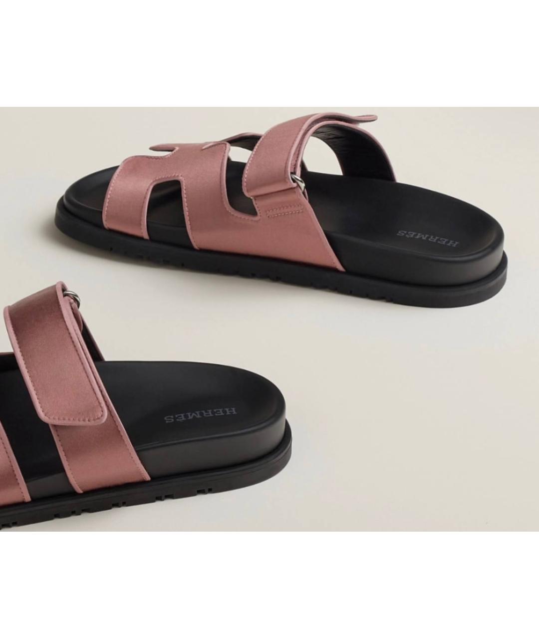 HERMES Розовые текстильные сандалии, фото 3