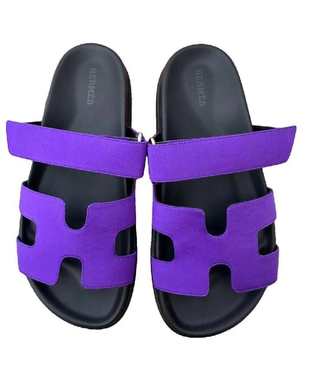 HERMES Фиолетовые текстильные сандалии, фото 2