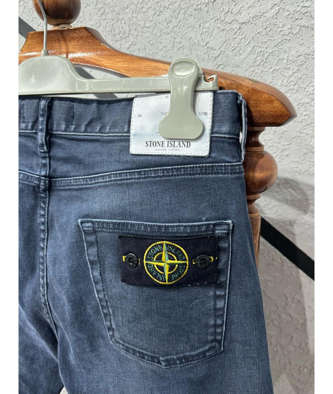 STONE ISLAND Темно-синие хлопковые джинсы скинни, фото 3