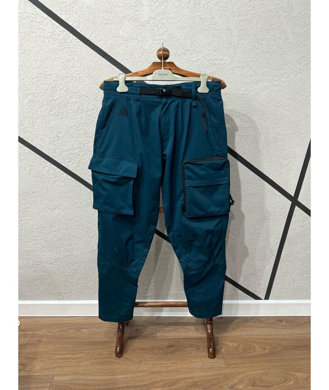 NIKE Зеленые хлопковые повседневные брюки, фото 3
