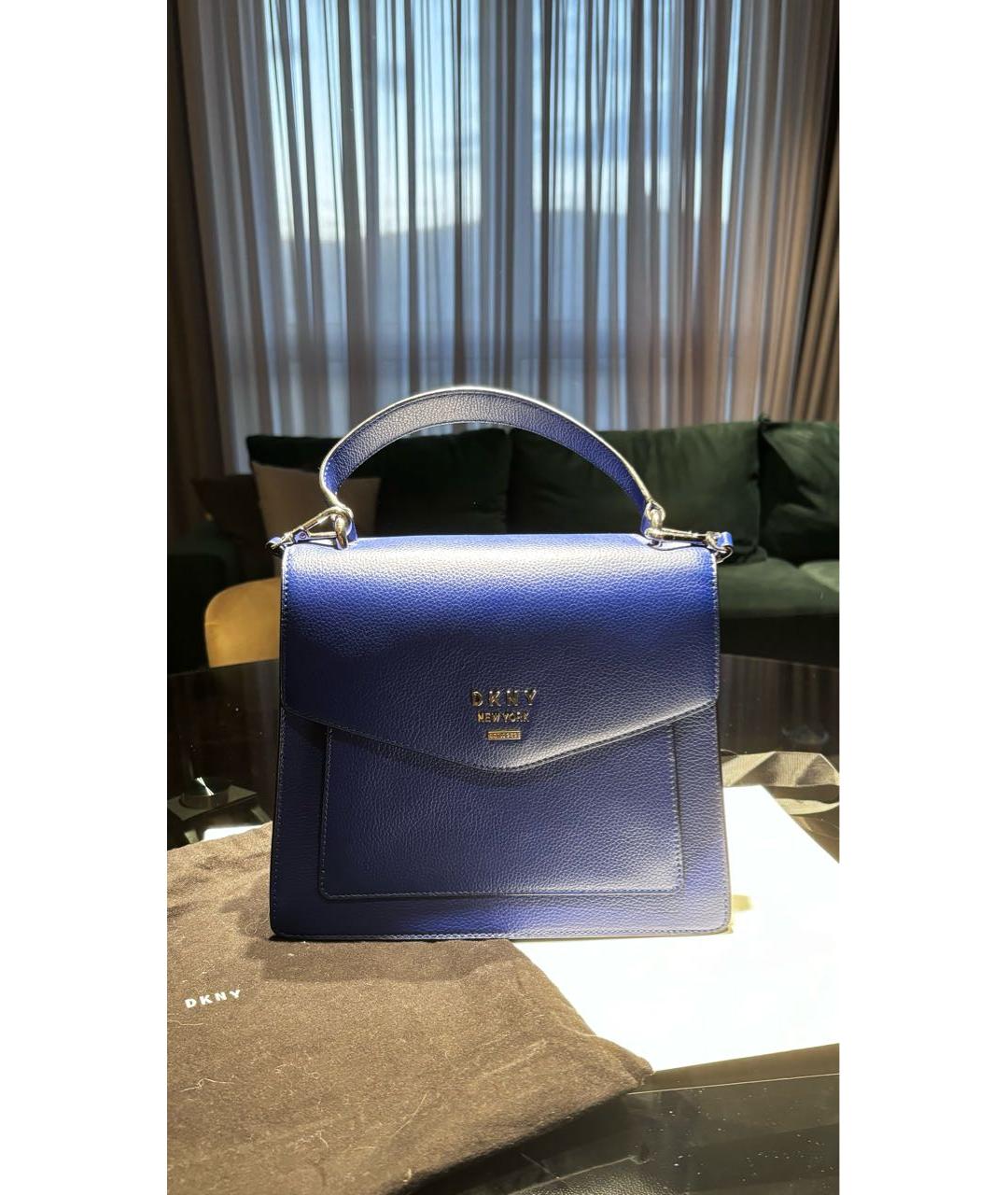 DKNY Синяя кожаная сумка с короткими ручками, фото 7