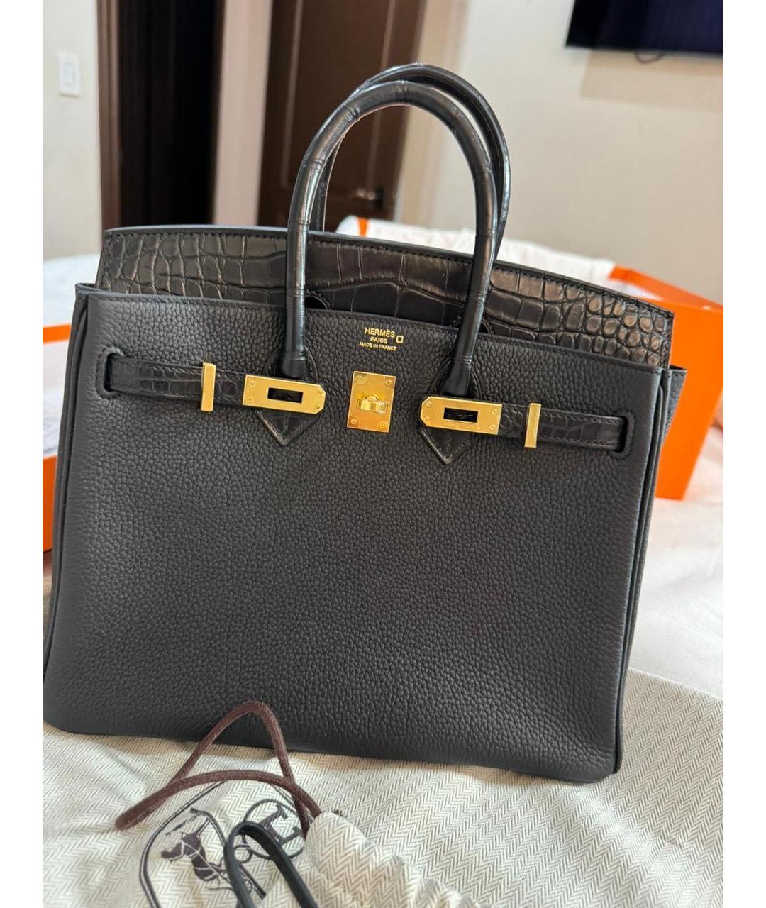 HERMES Черная кожаная сумка с короткими ручками Birkin для женщин