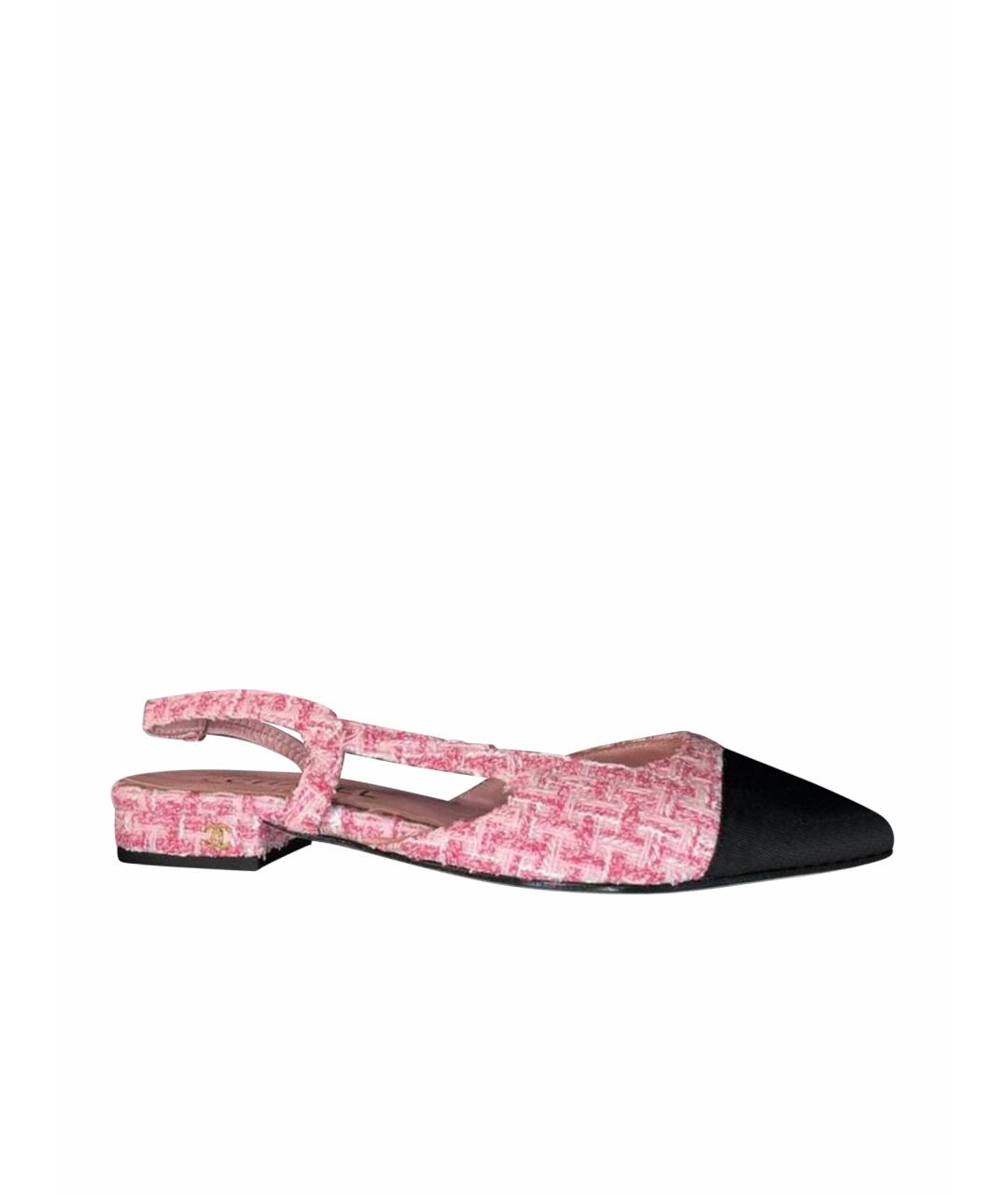 CHANEL Розовые текстильные лодочки на низком каблуке, фото 1