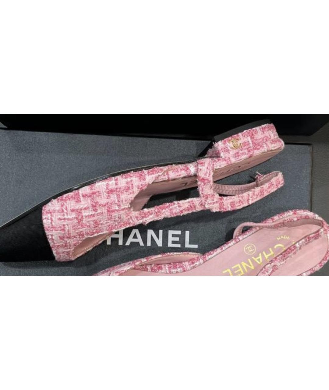 CHANEL Розовые текстильные лодочки на низком каблуке, фото 4