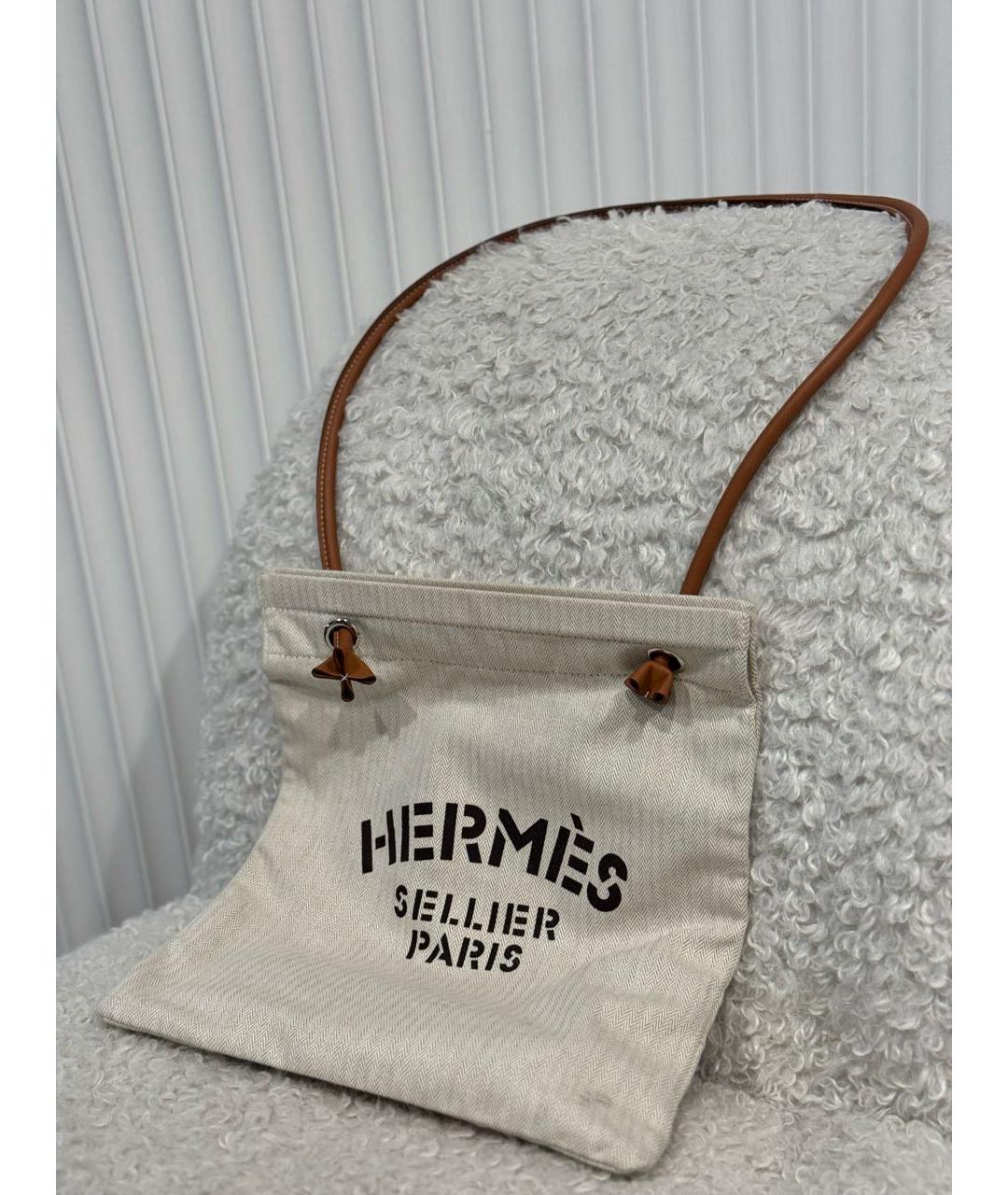 HERMES Бежевая тканевая сумка через плечо, фото 2