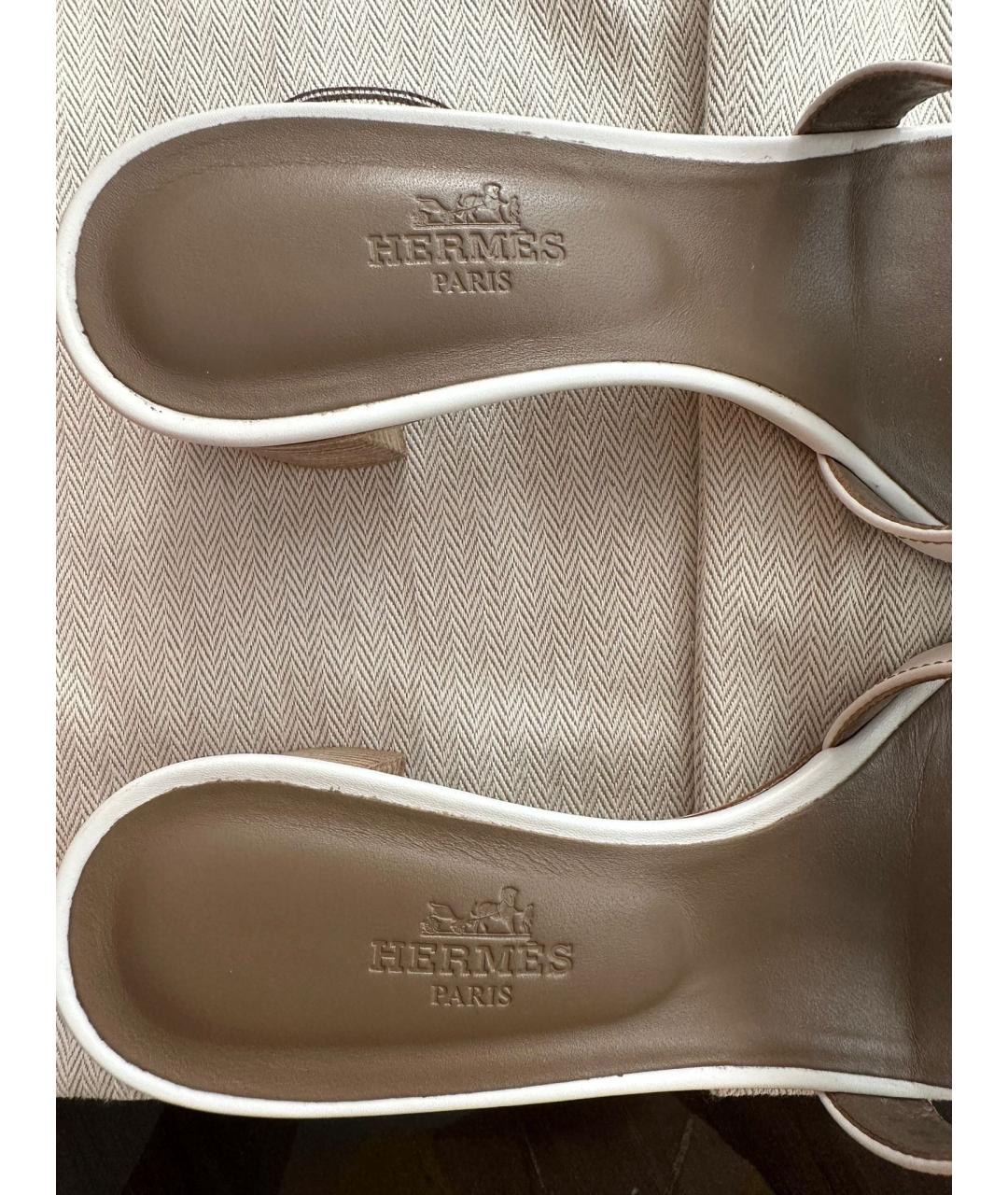 HERMES Белые кожаные сандалии, фото 4