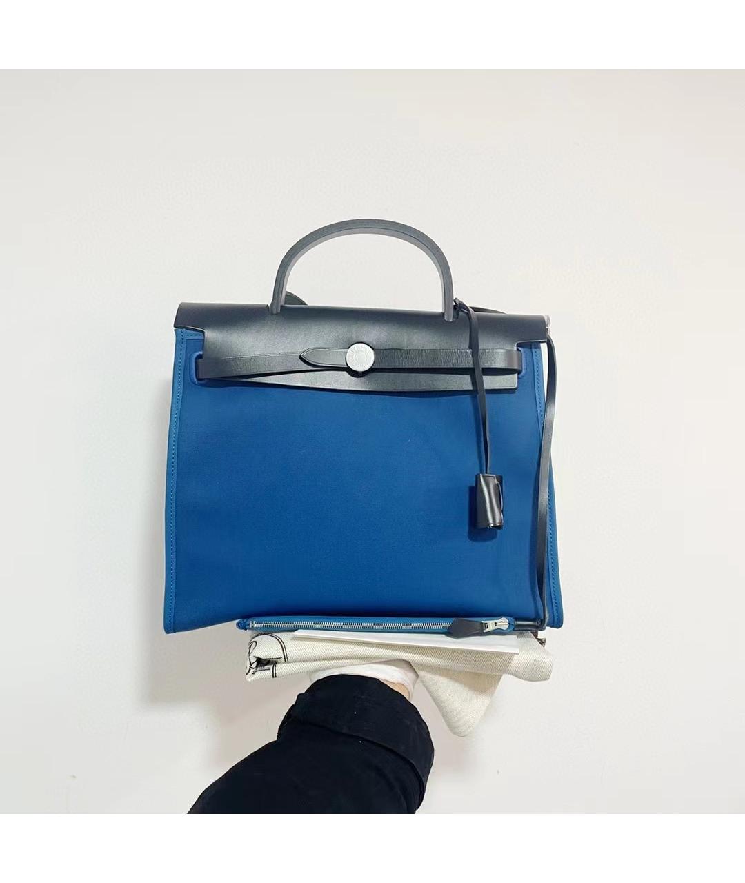HERMES Голубая сумка с короткими ручками, фото 2