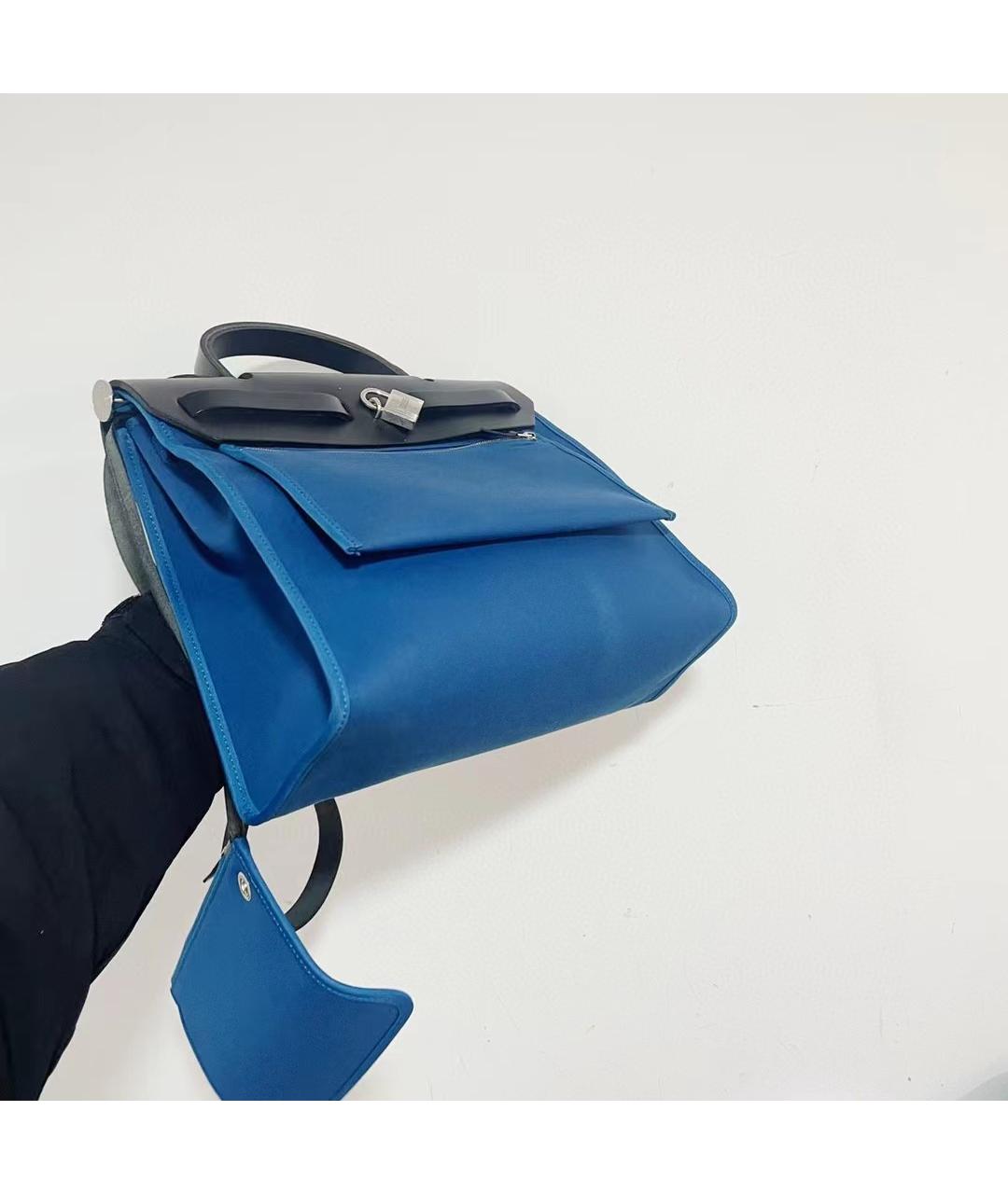 HERMES Голубая сумка с короткими ручками, фото 4