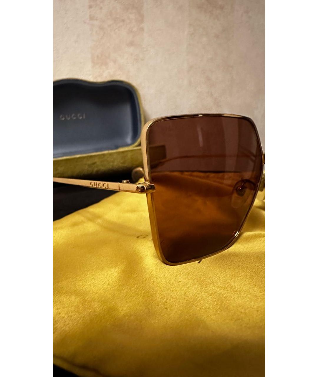 GUCCI Золотые металлические солнцезащитные очки, фото 3