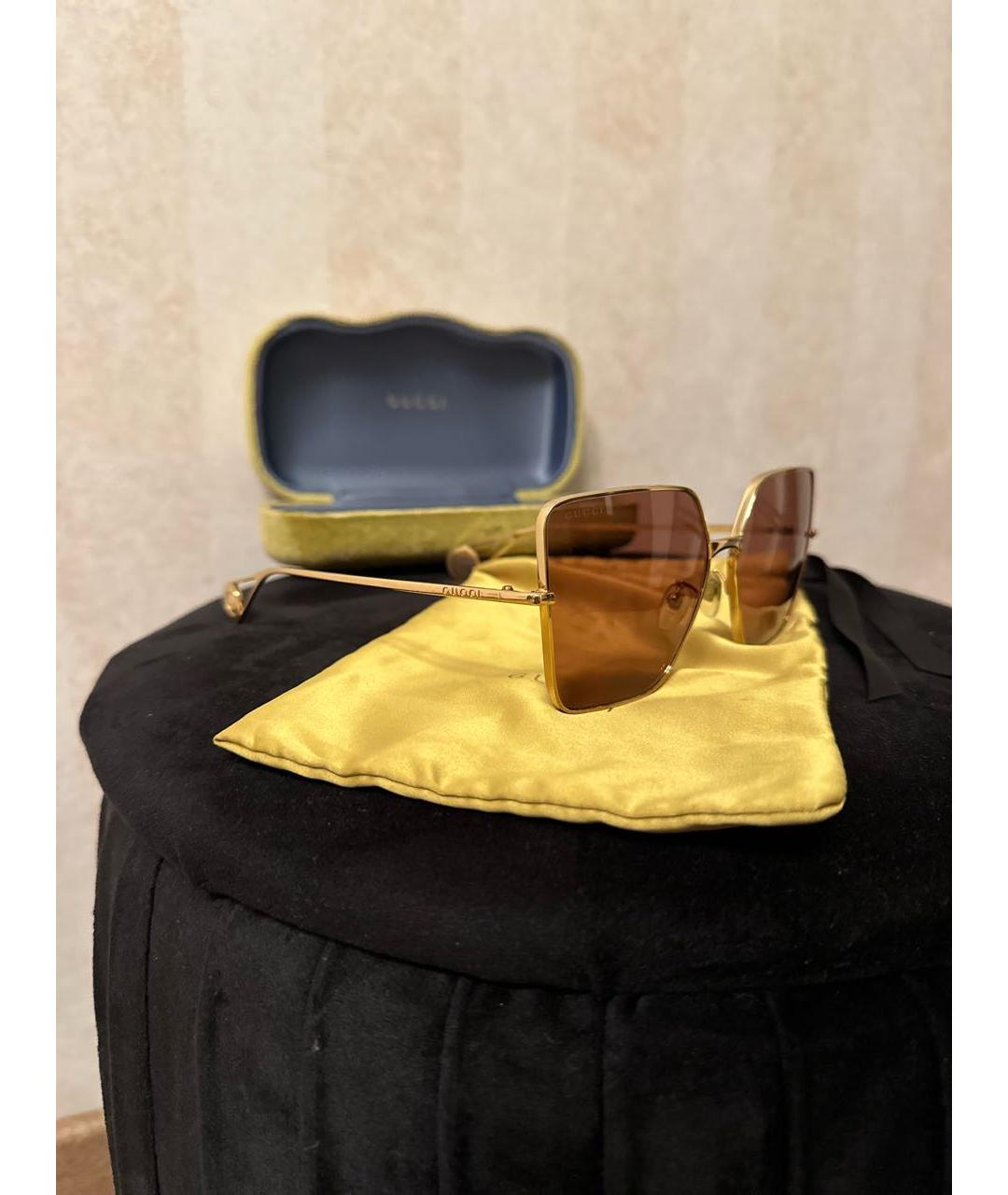 GUCCI Золотые металлические солнцезащитные очки, фото 2