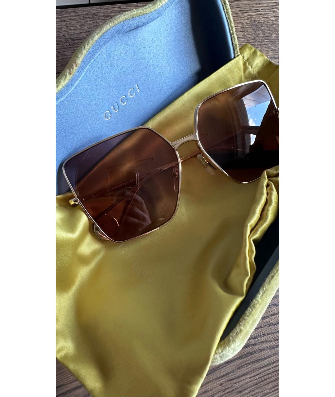 GUCCI Золотые металлические солнцезащитные очки, фото 5