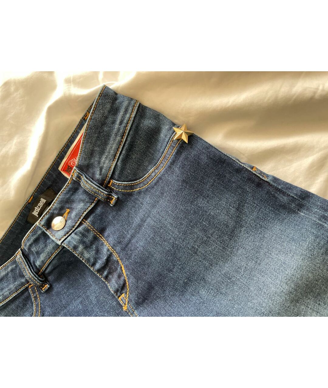 JUST CAVALLI Темно-синие хлопко-эластановые джинсы слим, фото 4