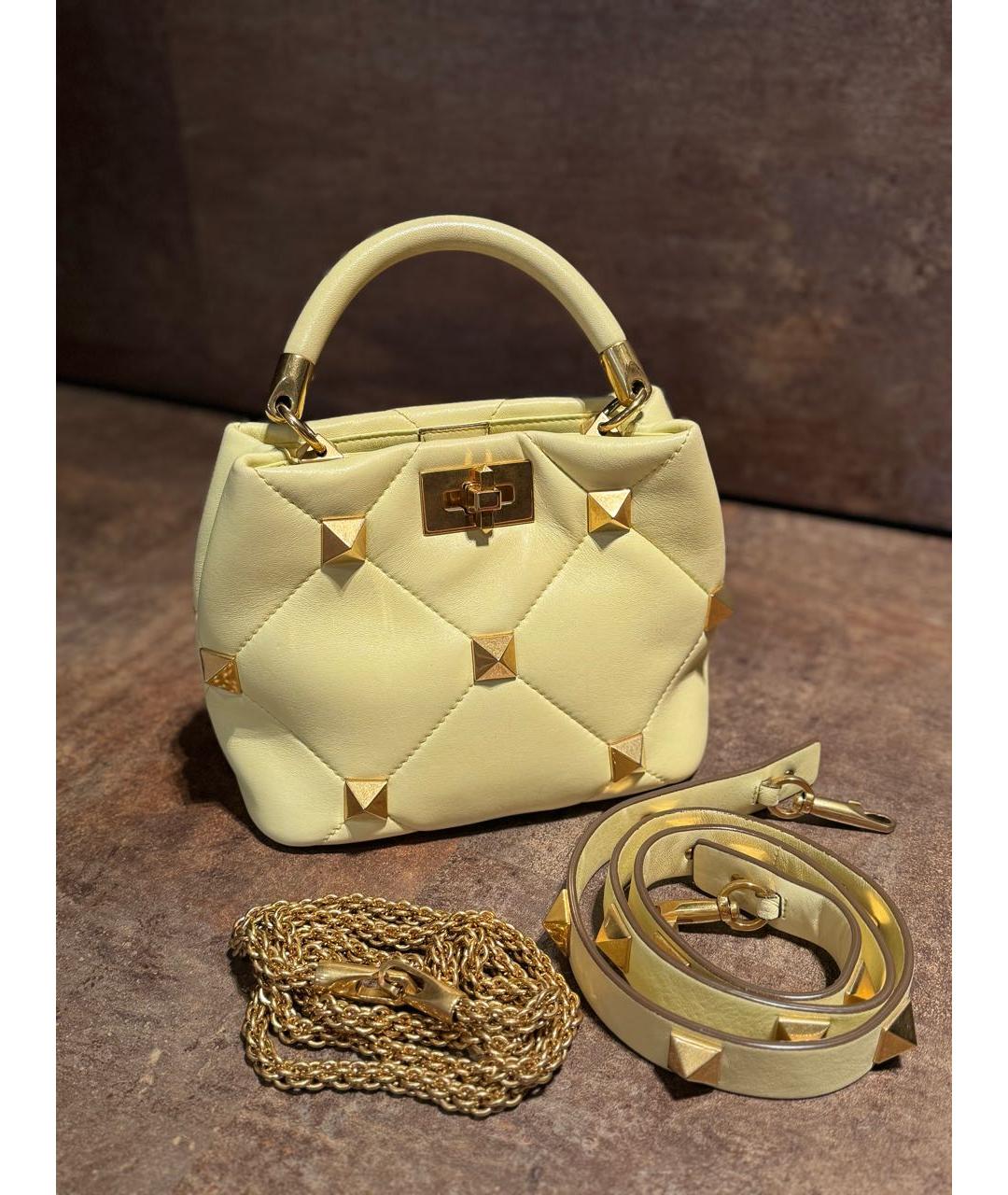 VALENTINO Желтая кожаная сумка через плечо, фото 6