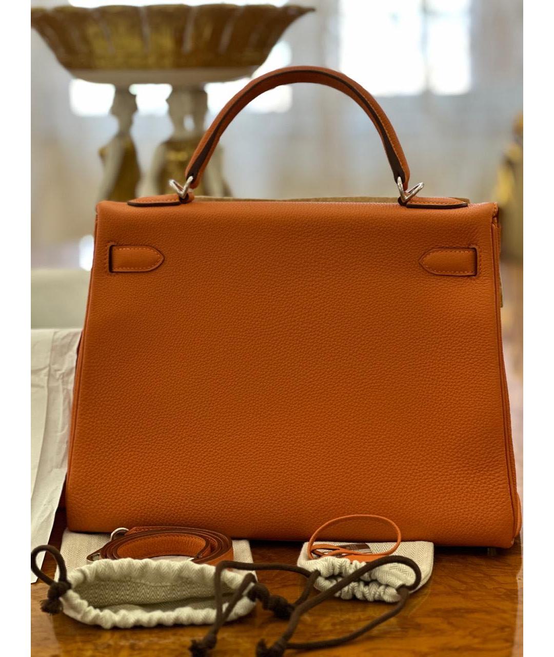 HERMES Оранжевая кожаная сумка с короткими ручками, фото 3