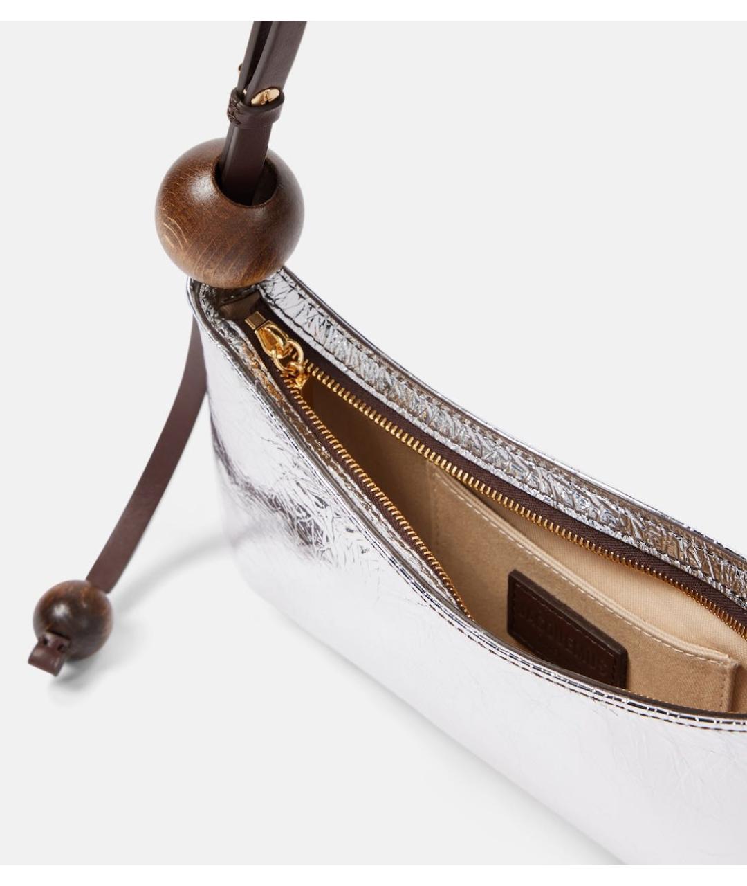 JACQUEMUS Серебряная кожаная сумка с короткими ручками, фото 4