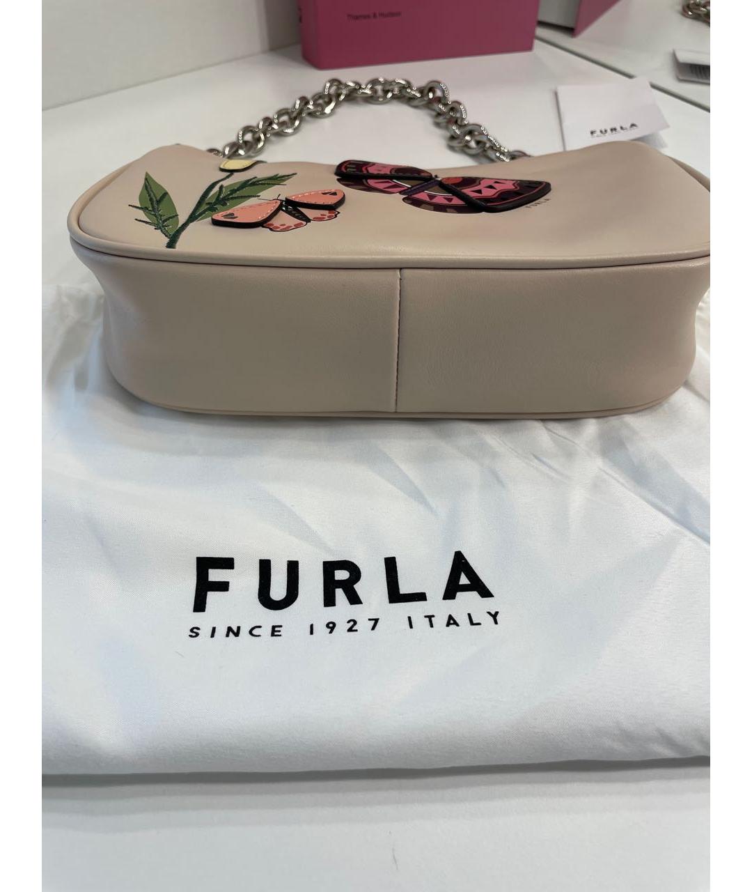 FURLA Бежевая кожаная сумка через плечо, фото 5