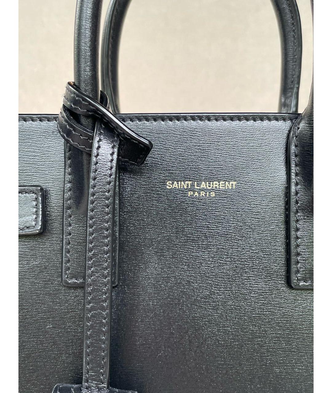 SAINT LAURENT Черная кожаная сумка тоут, фото 5