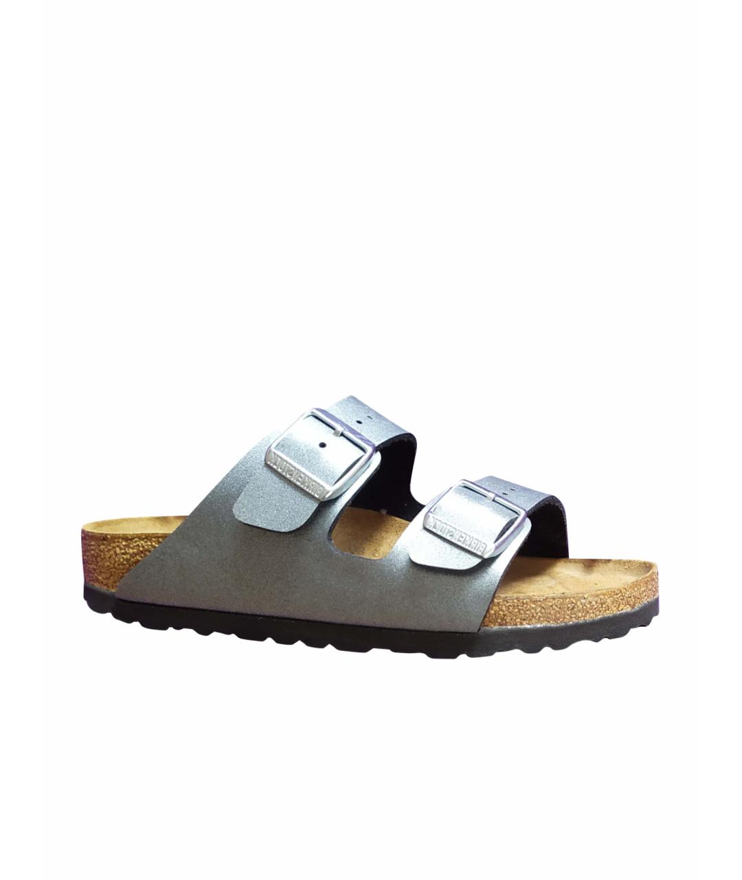 BIRKENSTOCK Серебряные синтетические сандалии, фото 1