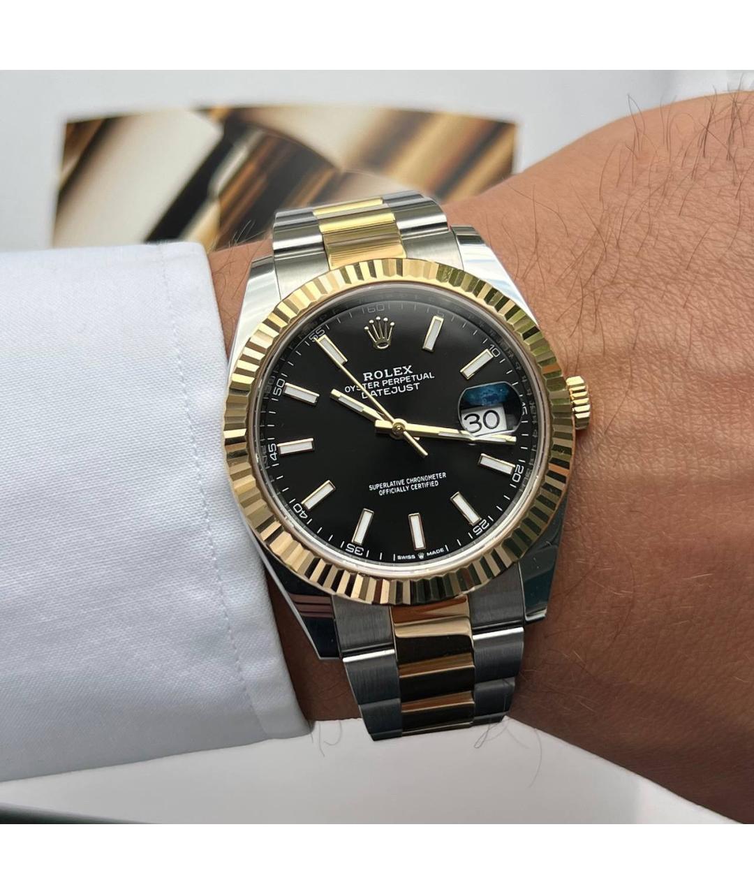 ROLEX Черные часы из желтого золота, фото 6