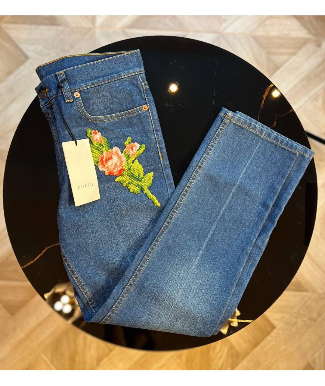 GUCCI Синие хлопковые прямые джинсы, фото 3