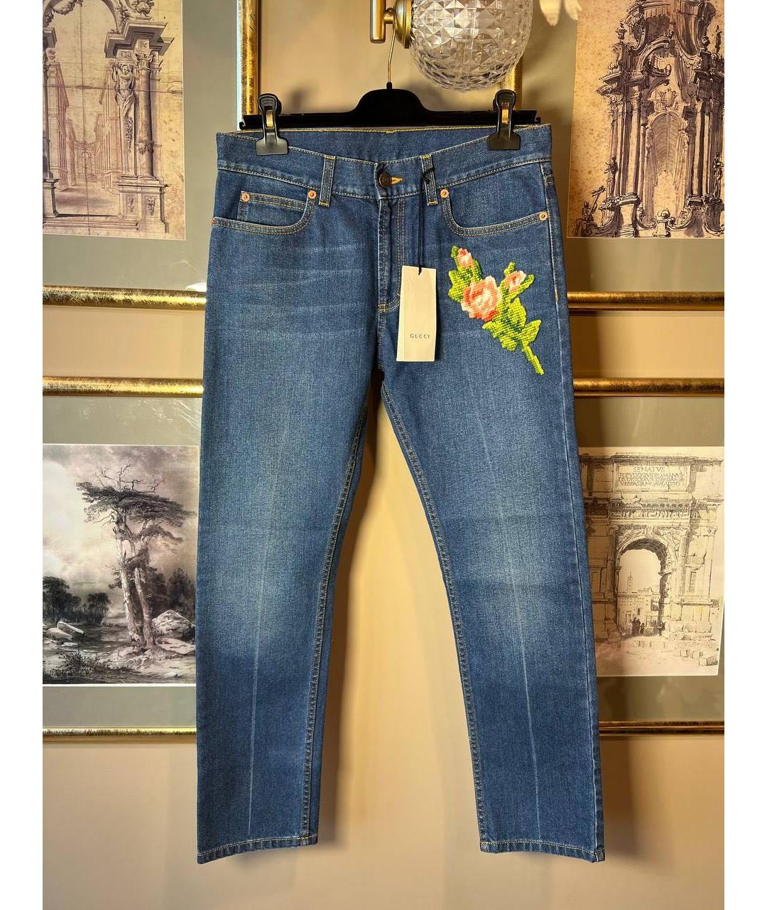 GUCCI Синие хлопковые прямые джинсы, фото 8
