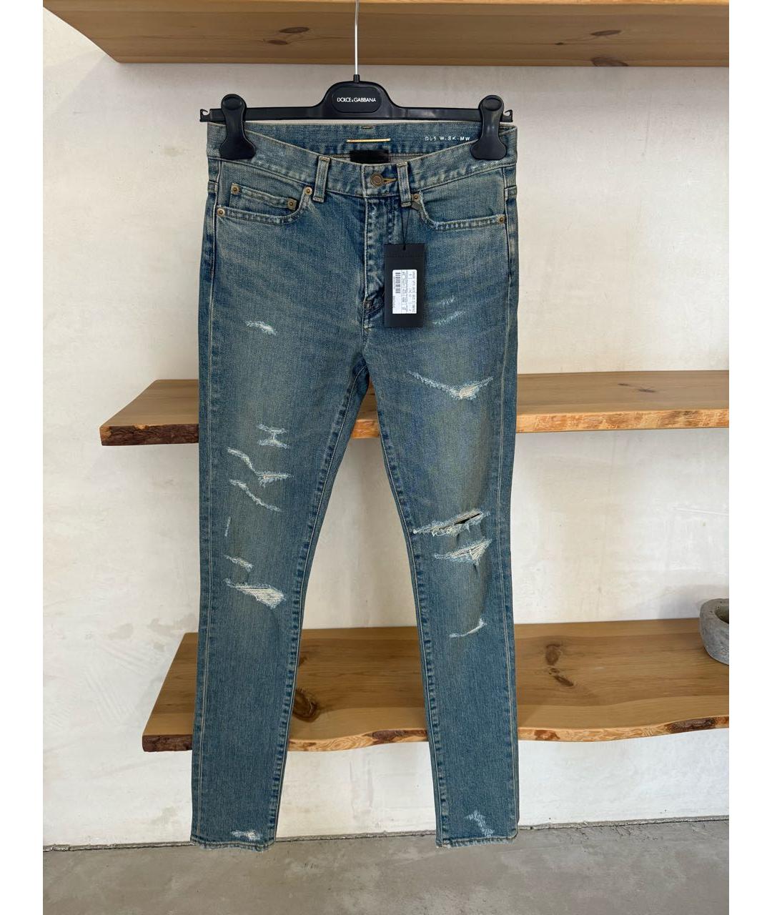 SAINT LAURENT Желтые хлопко-эластановые джинсы слим, фото 6