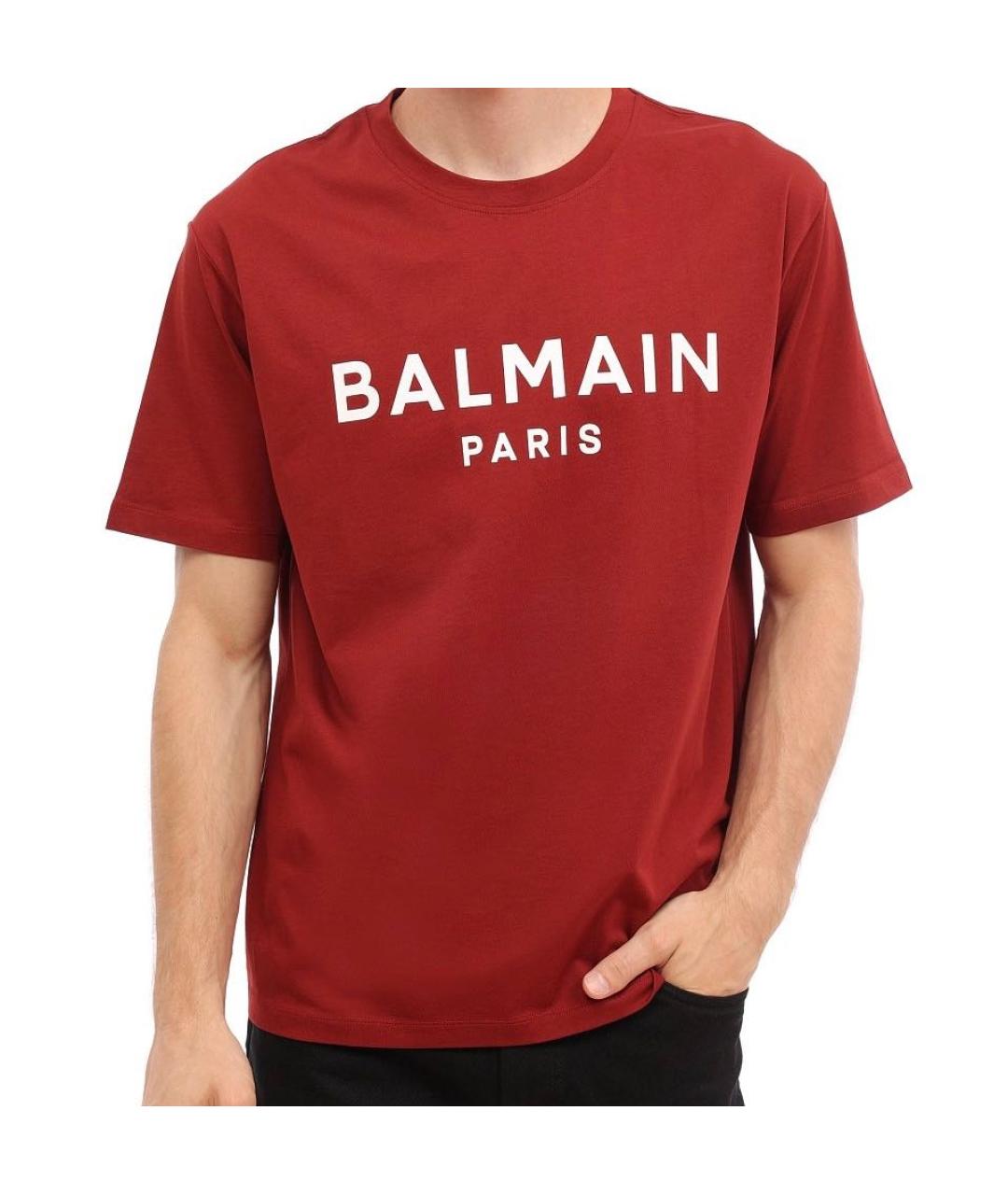 BALMAIN Красная хлопковая футболка, фото 2