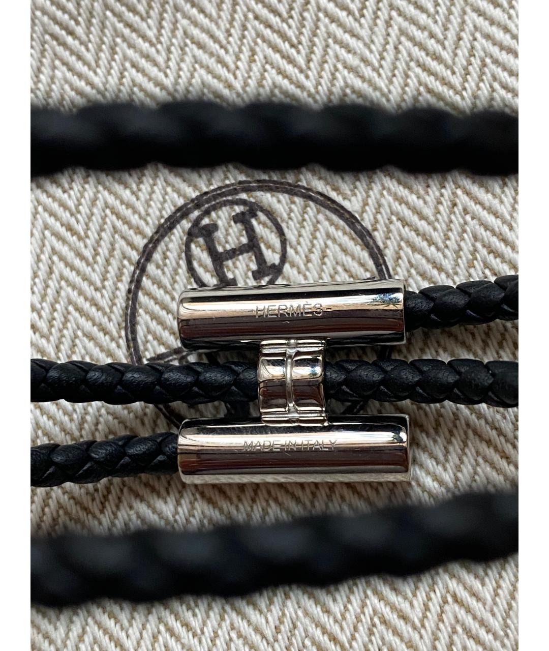 HERMES Черный кожаный браслет, фото 5