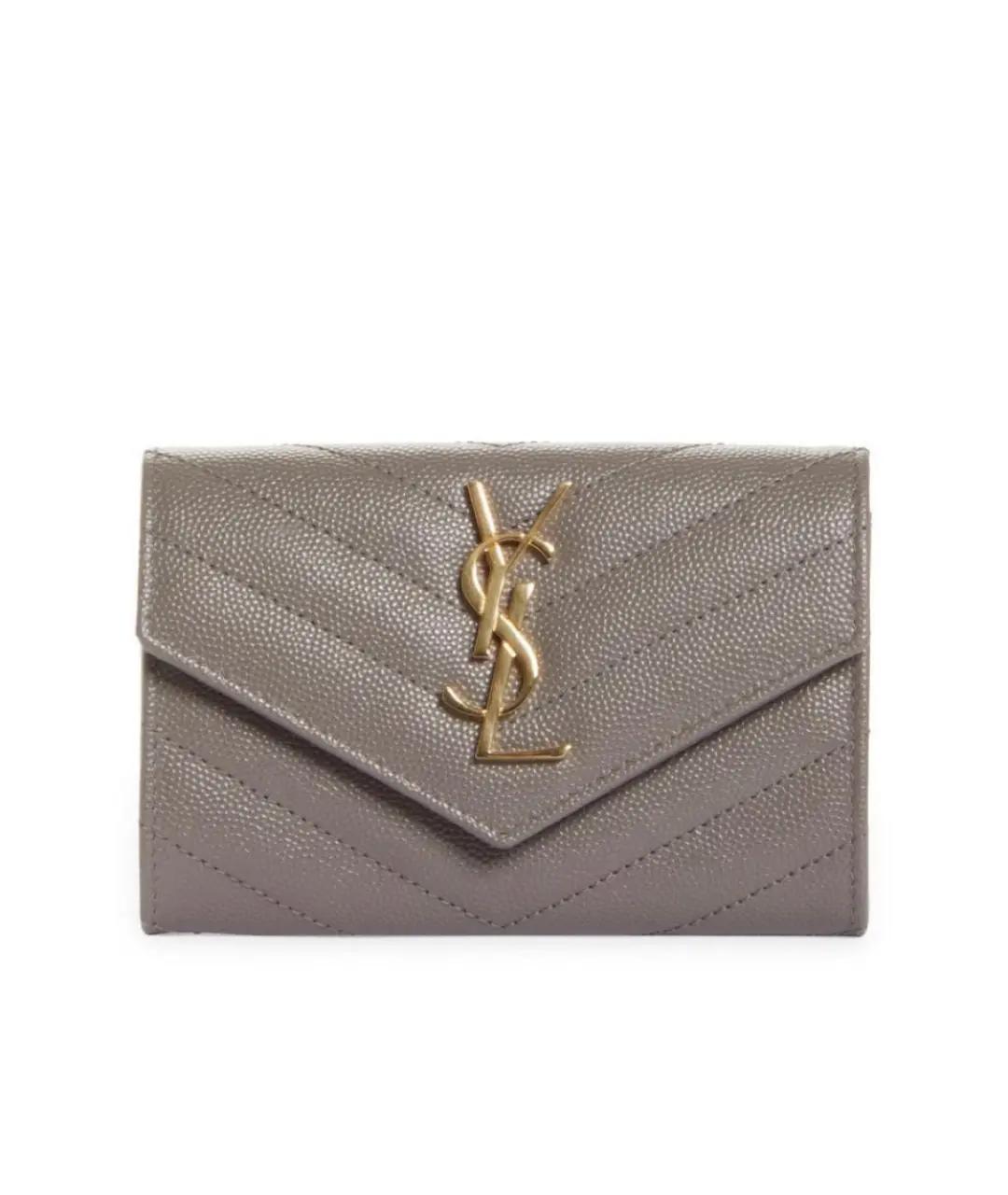 SAINT LAURENT Бежевый кожаный кошелек, фото 1