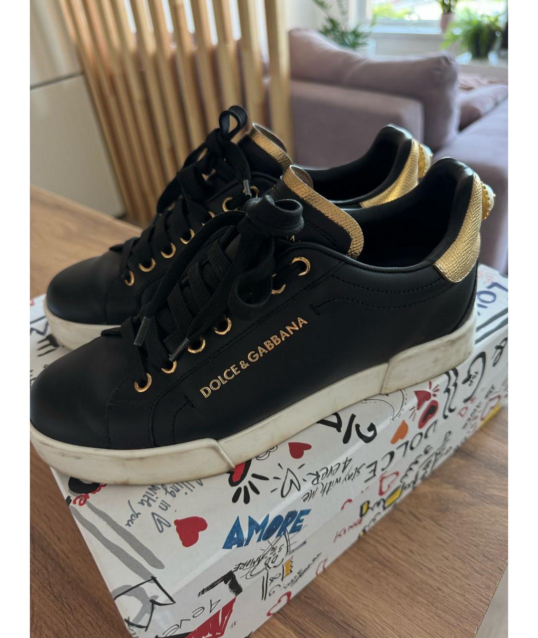 DOLCE&GABBANA Черные кожаные кеды, фото 4