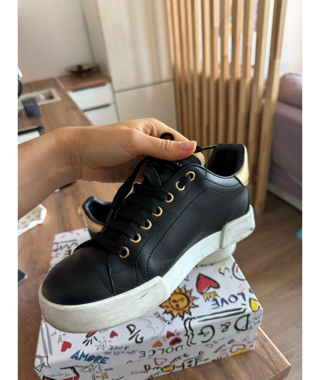 DOLCE&GABBANA Черные кожаные кеды, фото 5