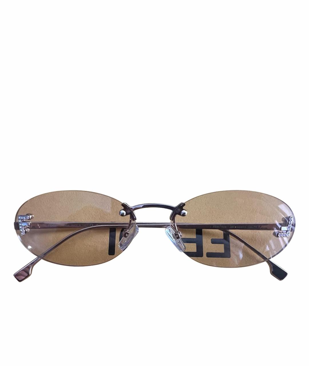 FENDI Бежевые металлические солнцезащитные очки, фото 1