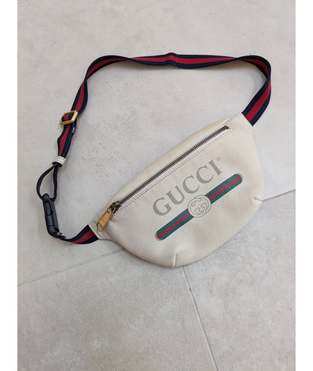 GUCCI Белая кожаная поясная сумка, фото 6