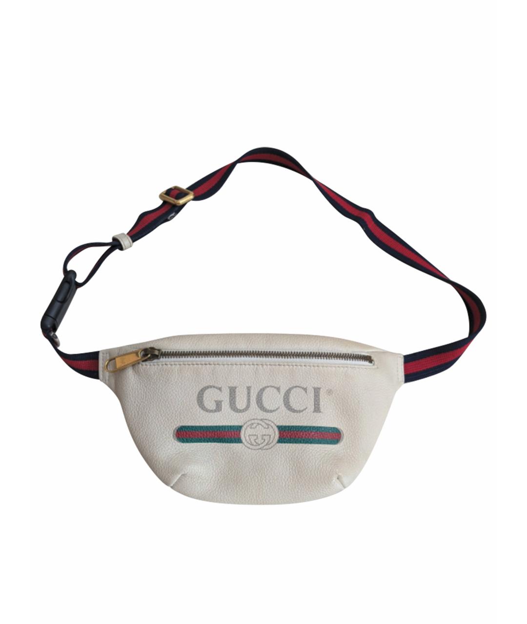 GUCCI Белая кожаная поясная сумка, фото 1