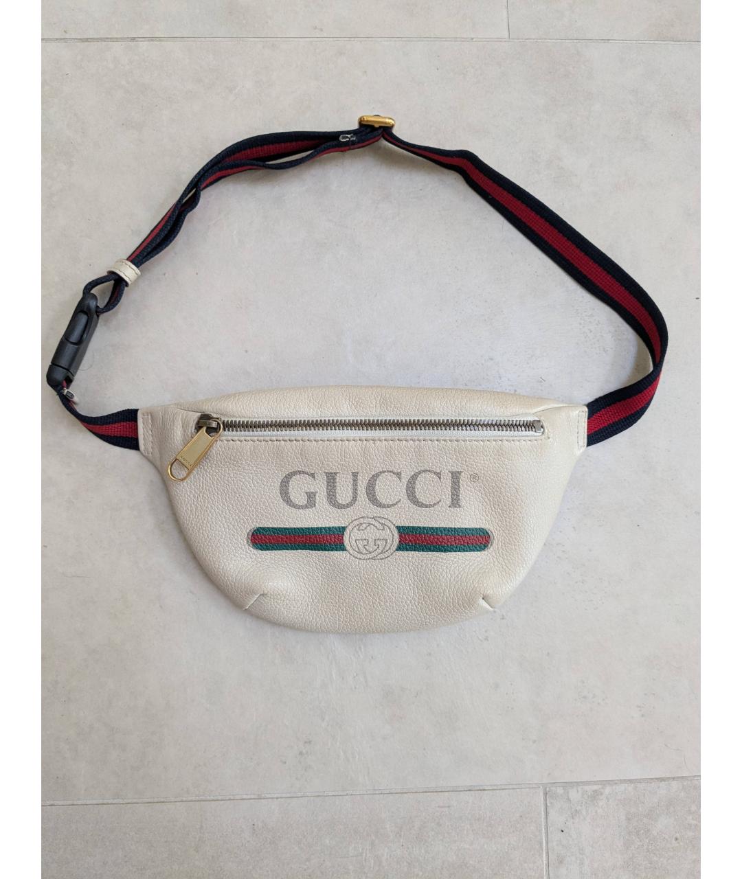 GUCCI Белая кожаная поясная сумка, фото 2