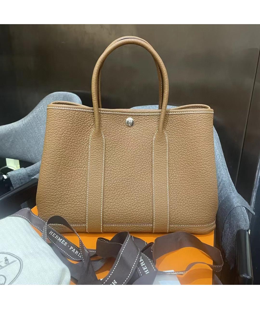 HERMES Коричневая кожаная сумка с короткими ручками, фото 9