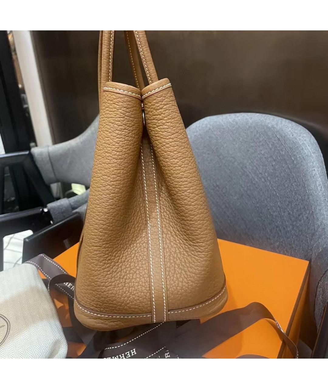 HERMES Коричневая кожаная сумка с короткими ручками, фото 3