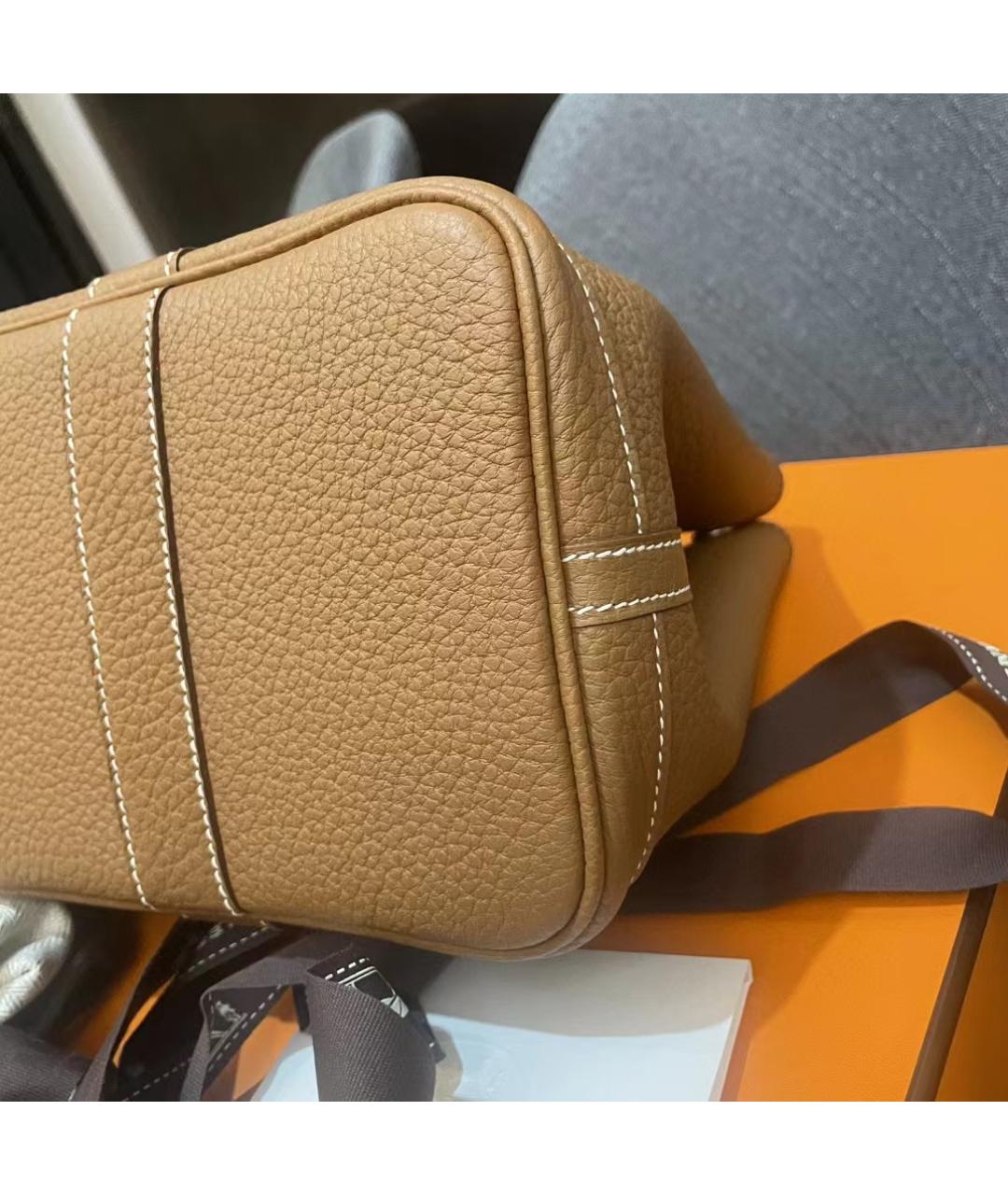 HERMES Коричневая кожаная сумка с короткими ручками, фото 6