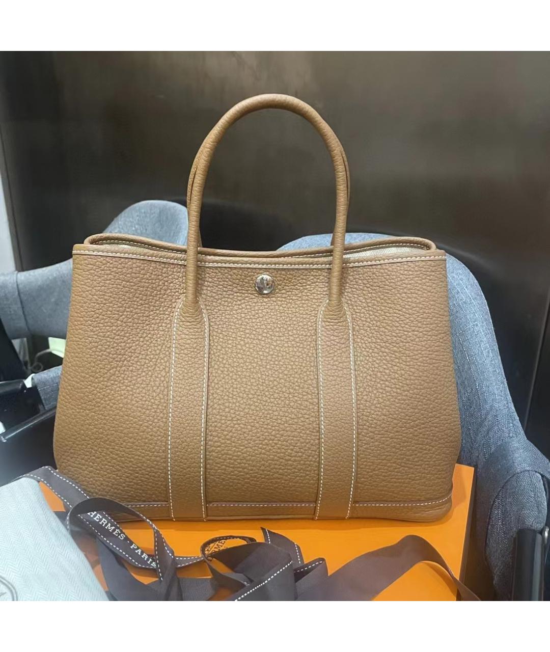 HERMES Коричневая кожаная сумка с короткими ручками, фото 2