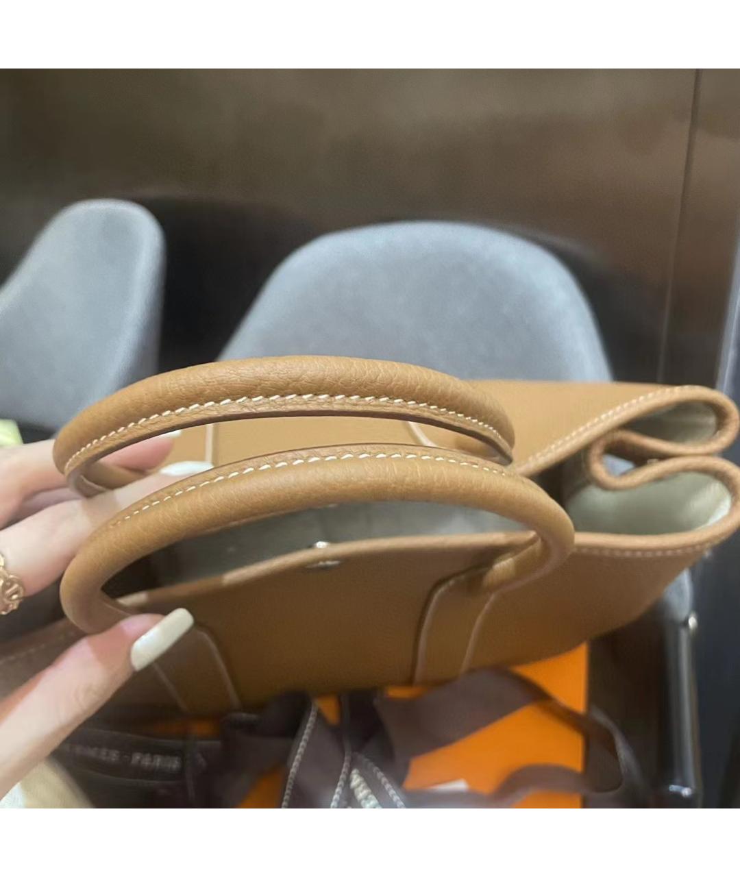 HERMES Коричневая кожаная сумка с короткими ручками, фото 5