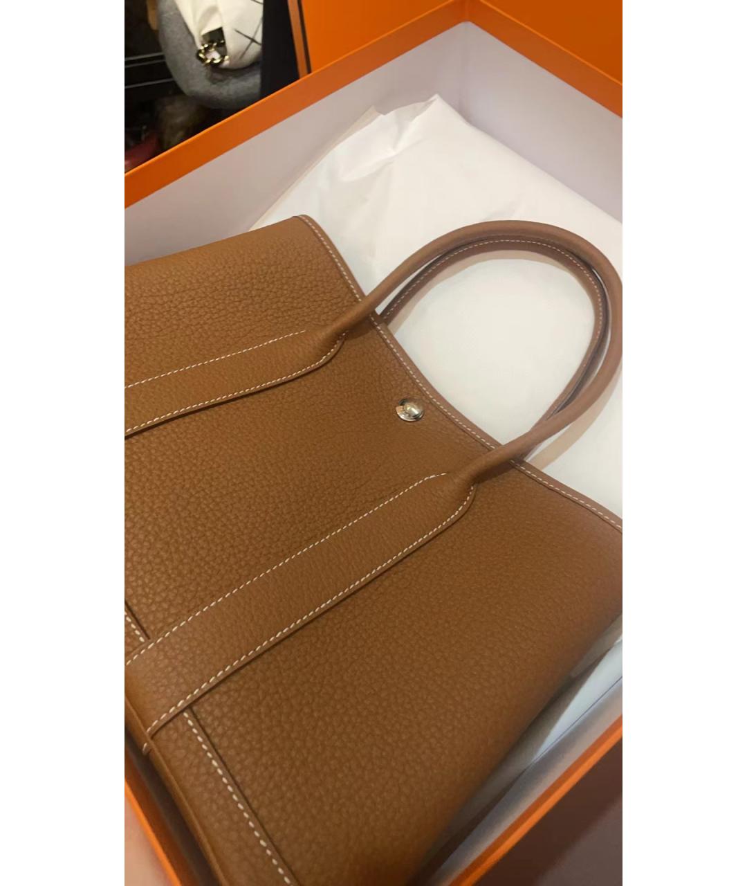 HERMES Коричневая кожаная сумка с короткими ручками, фото 8