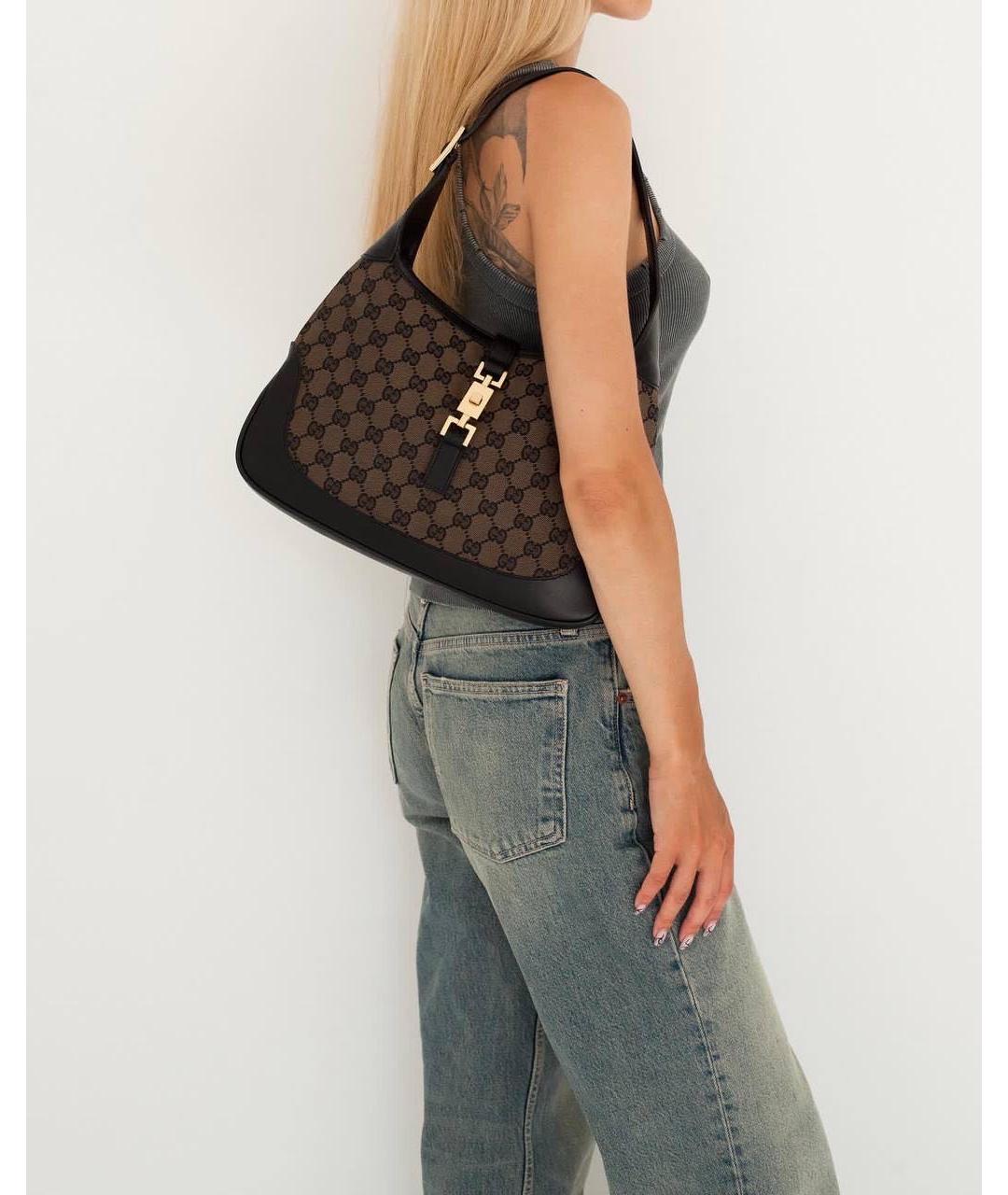 GUCCI Коричневая тканевая сумка с короткими ручками, фото 5