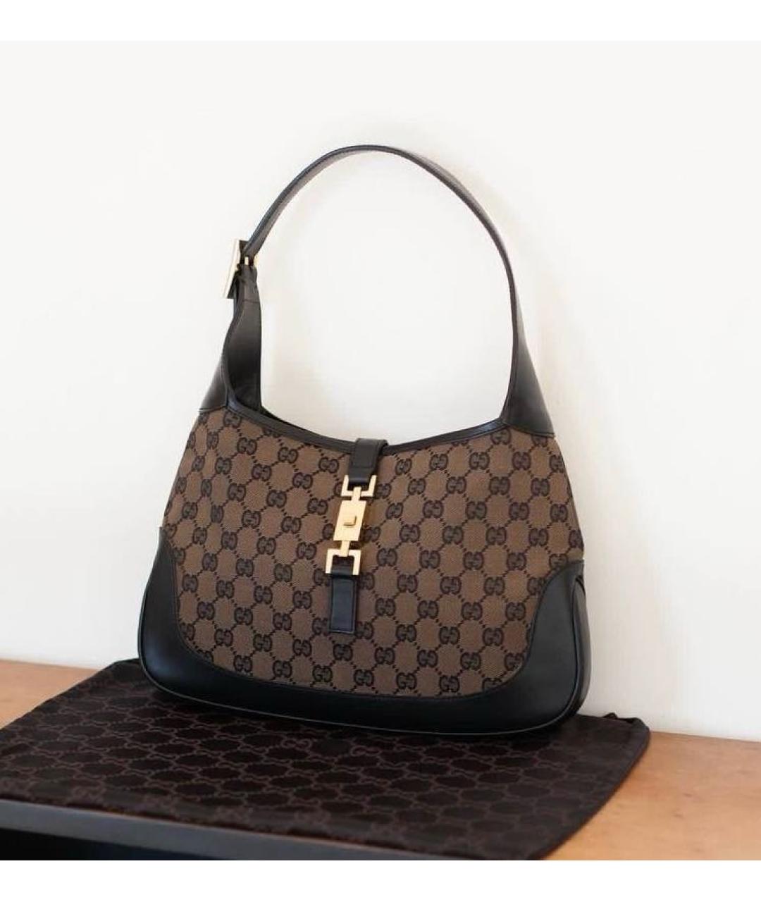 GUCCI Коричневая тканевая сумка с короткими ручками, фото 9