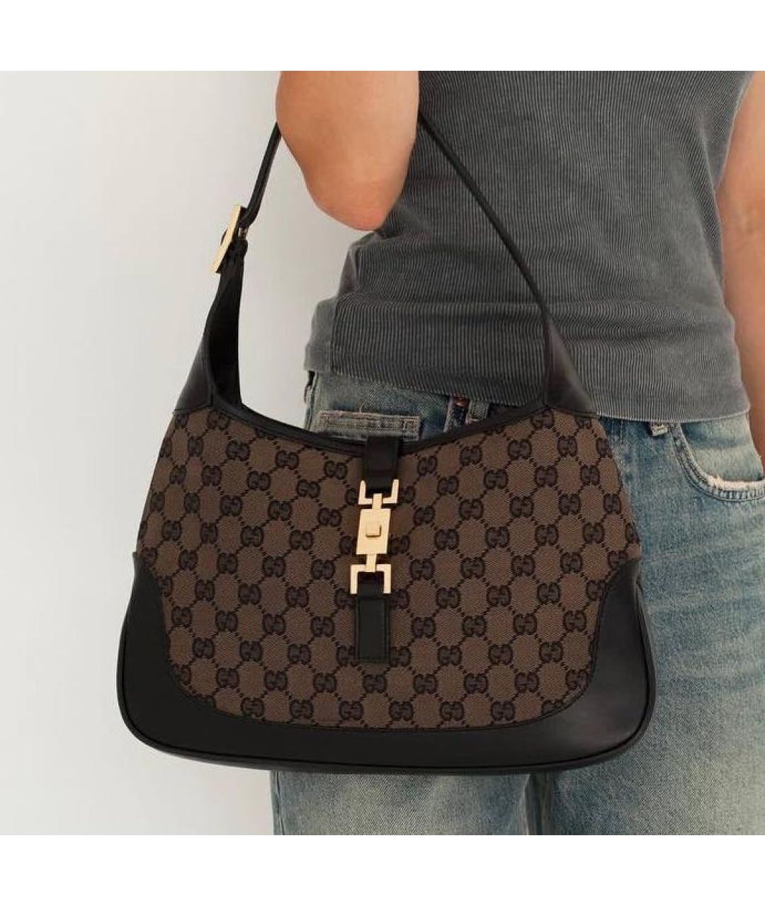 GUCCI Коричневая тканевая сумка с короткими ручками, фото 2